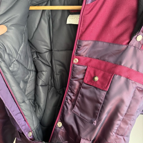 Retro 90s Insulated Snowsuit Womens S Burgundy Plum One Piece Ski Suit Apres EUC - Picture 12 of 14